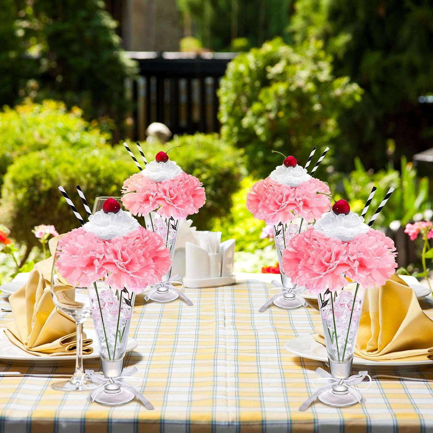 6 Sets Pink Carnations Artificial Flowers, 50’S Theme Party Decorations Include