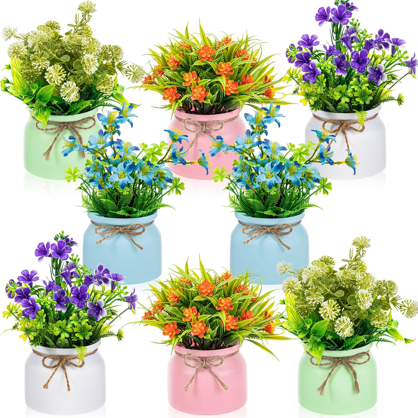 8 PCS Large Spring Artificial Flowers Potted Centerpieces Fake Floral Vivid