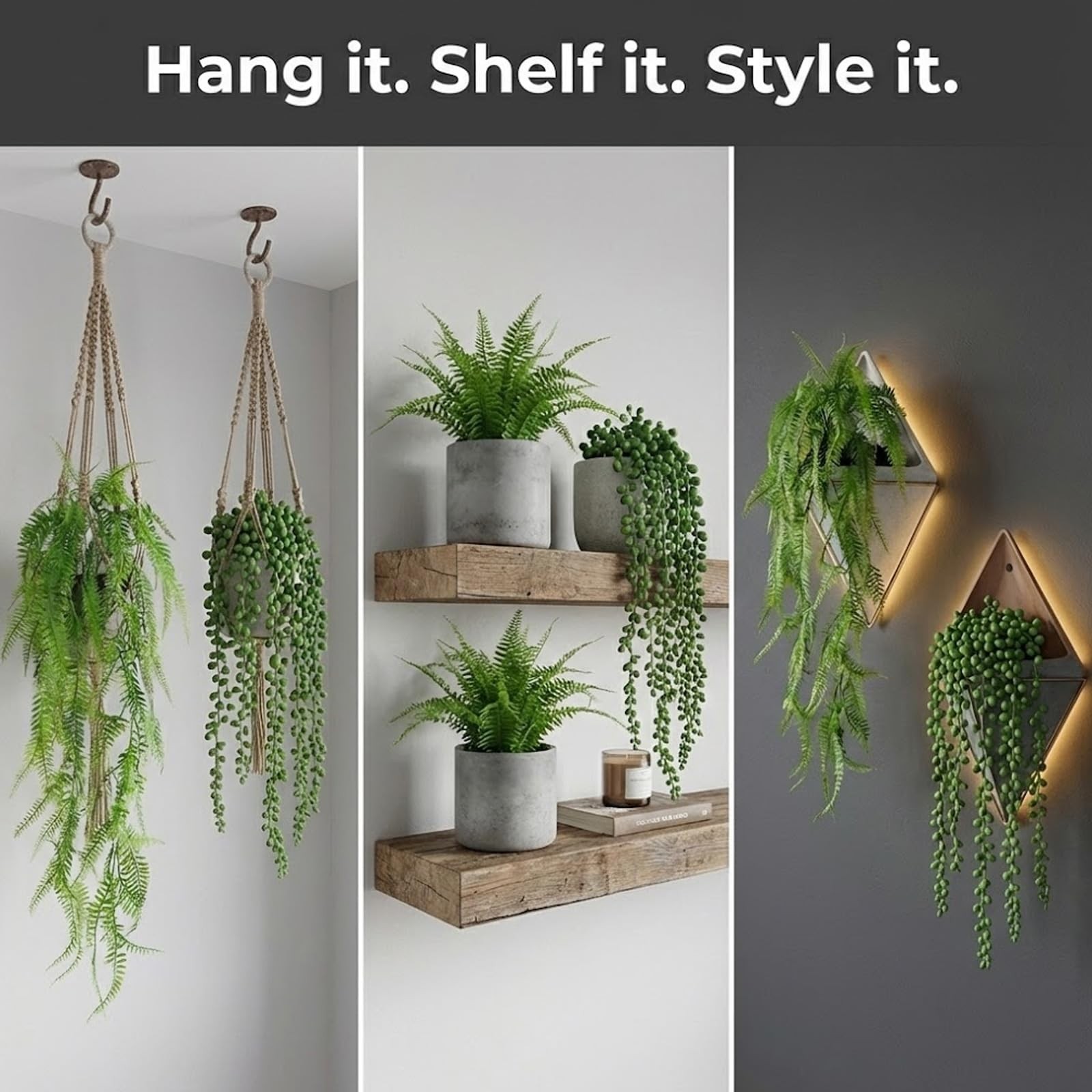 4 Pcs Artificial Hanging Plants with Pots – Realistic Fake Eucalyptus & Ivy V…