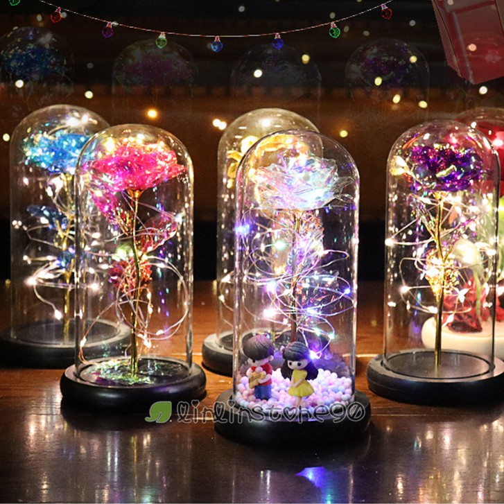 Rose LED Light Glass Gifts for Wife Women Her Girlfriend Valentine Birthday Gift