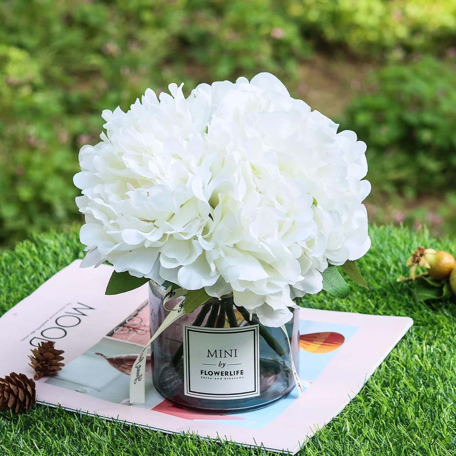 Artificial Peony and Glass Vase Decoration, Ins Style Artificial Flower Glass Bo