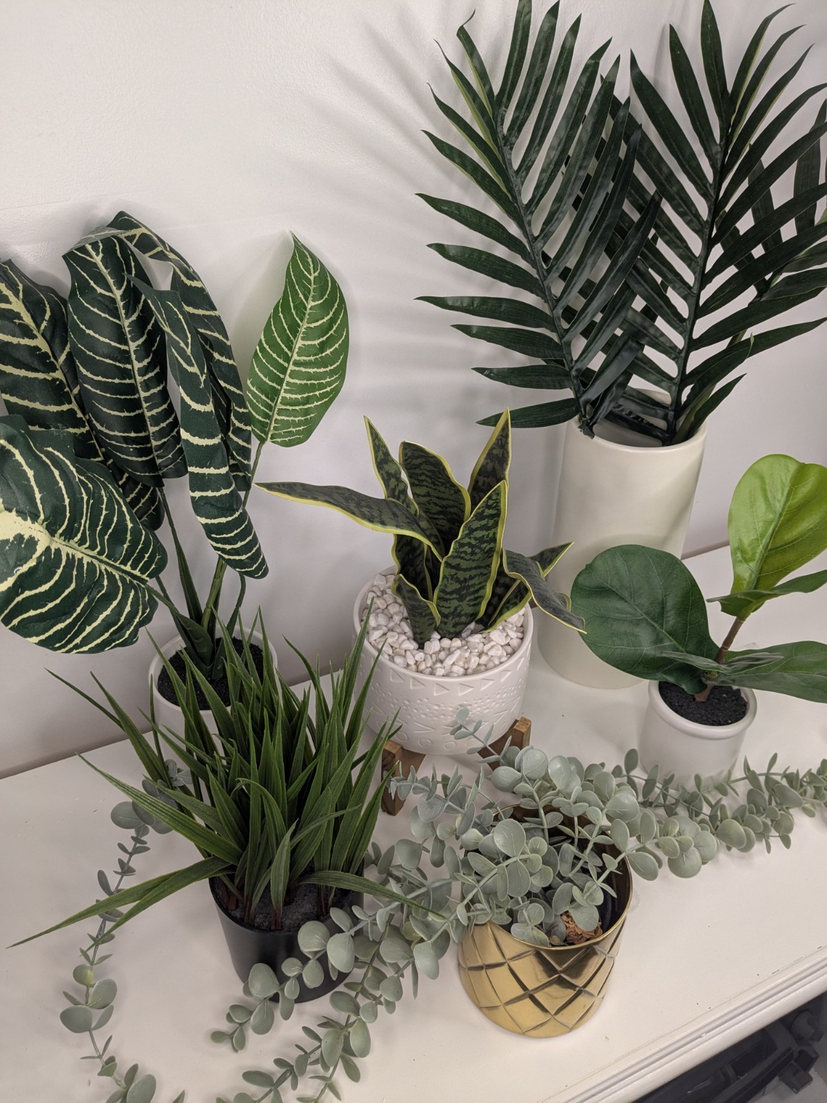 6pc Large Faux Plant Decor Lot Artificial Palm Snake Plant Home Office