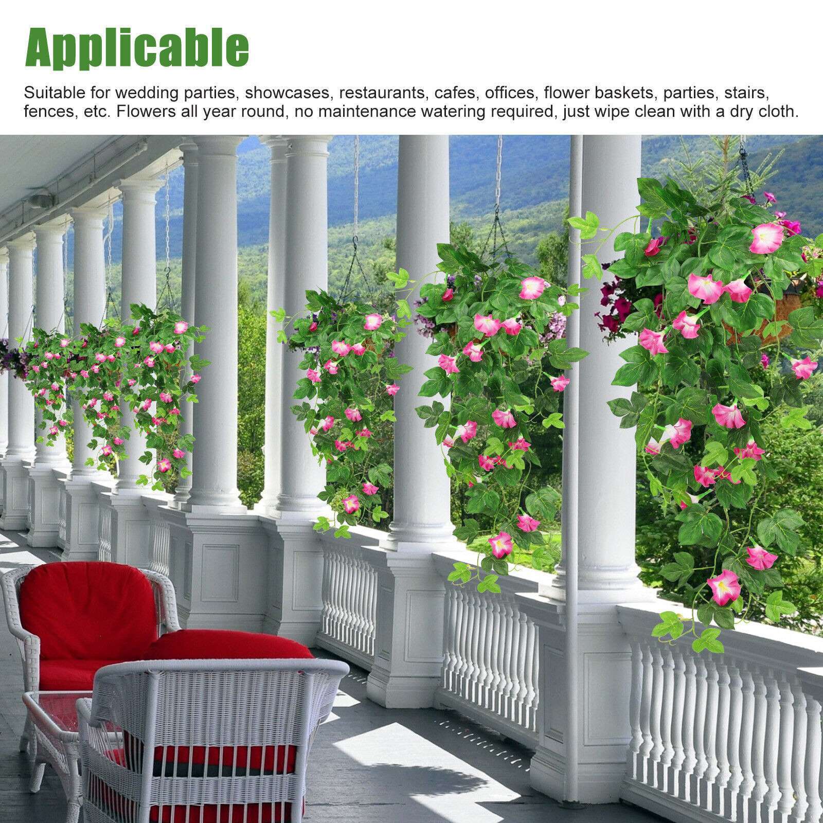 Artificial Hanging Basket Fake Silk Morning Glory Flower Vine Home Wedding Decor
