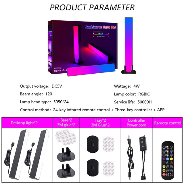 LED Floor Lamp RGB Desktop Colorful Atmosphere Music Night Light Strip WIFI/Blue