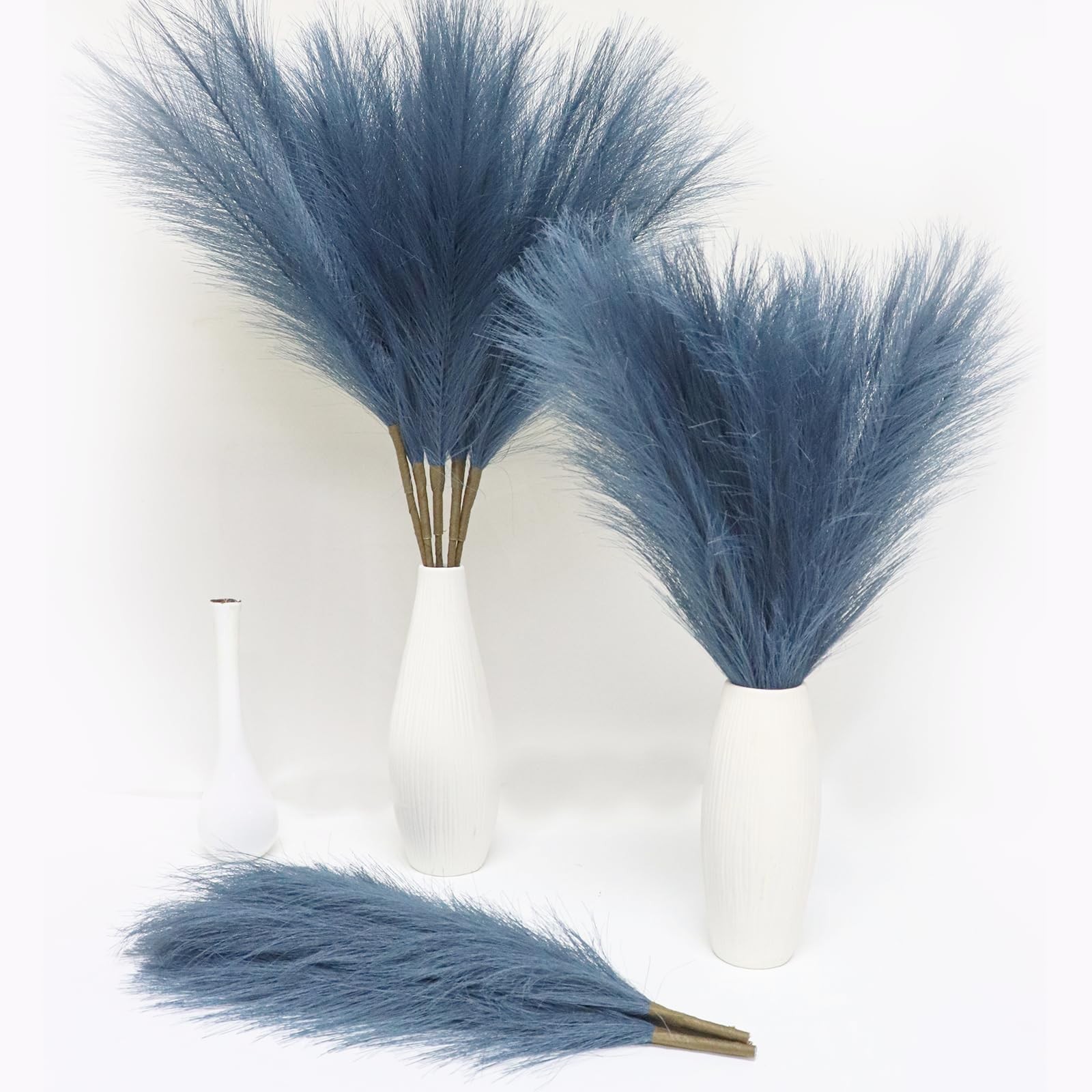 5 PCS 30″ Faux Dark Blue Pampas Grass Decor Tall Fluffy Floral Vase Filler