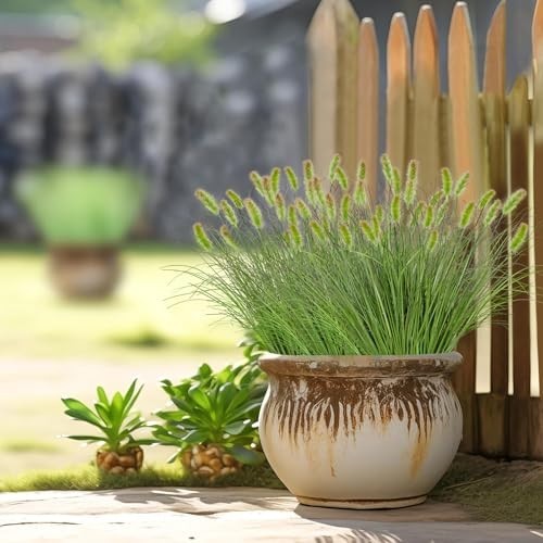 20 Bundles UV Resistant Artificial Onion Grass & Cattails – Faux Outdoor Decor