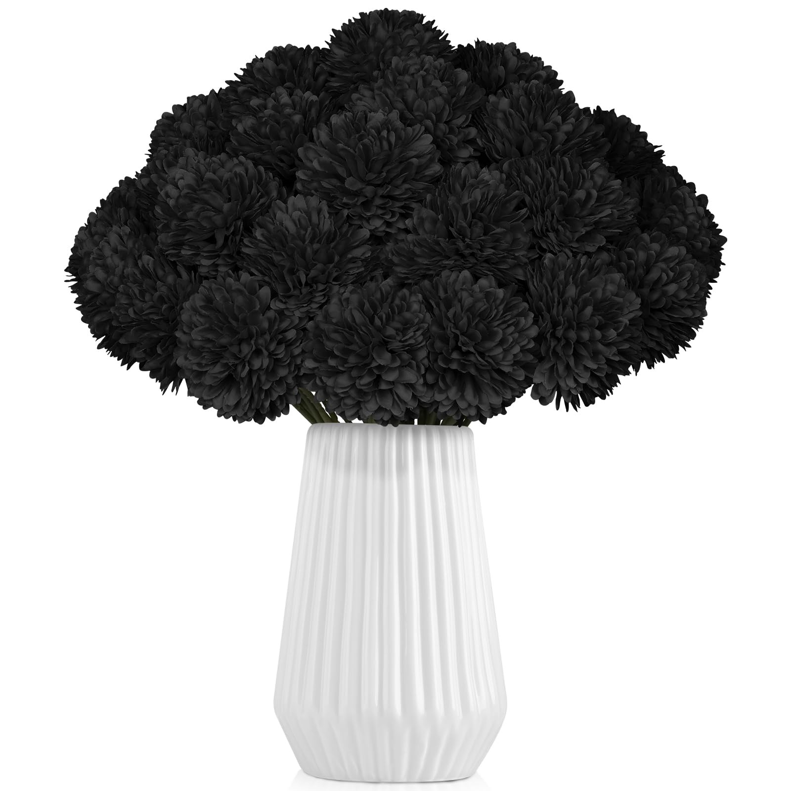 36 PCS Black Artificial Chrysanthemums Silk Fake Mums Halloween Gothic Decor