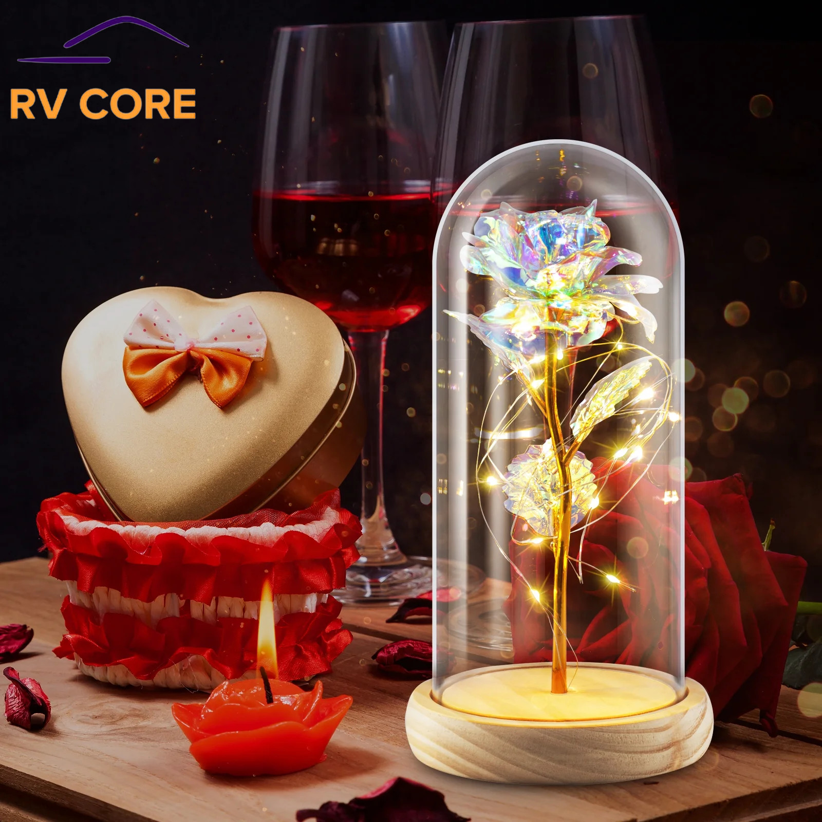 Rainbow LED Rose Flower Light Gift Colorful Artificial Rose for Women Mom Wife