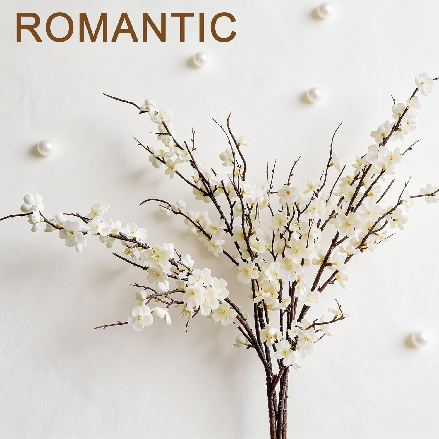 Cherry Blossom Branches Decor 39Inch 6Pc Artificial Flower Indoor Realistic | Wh