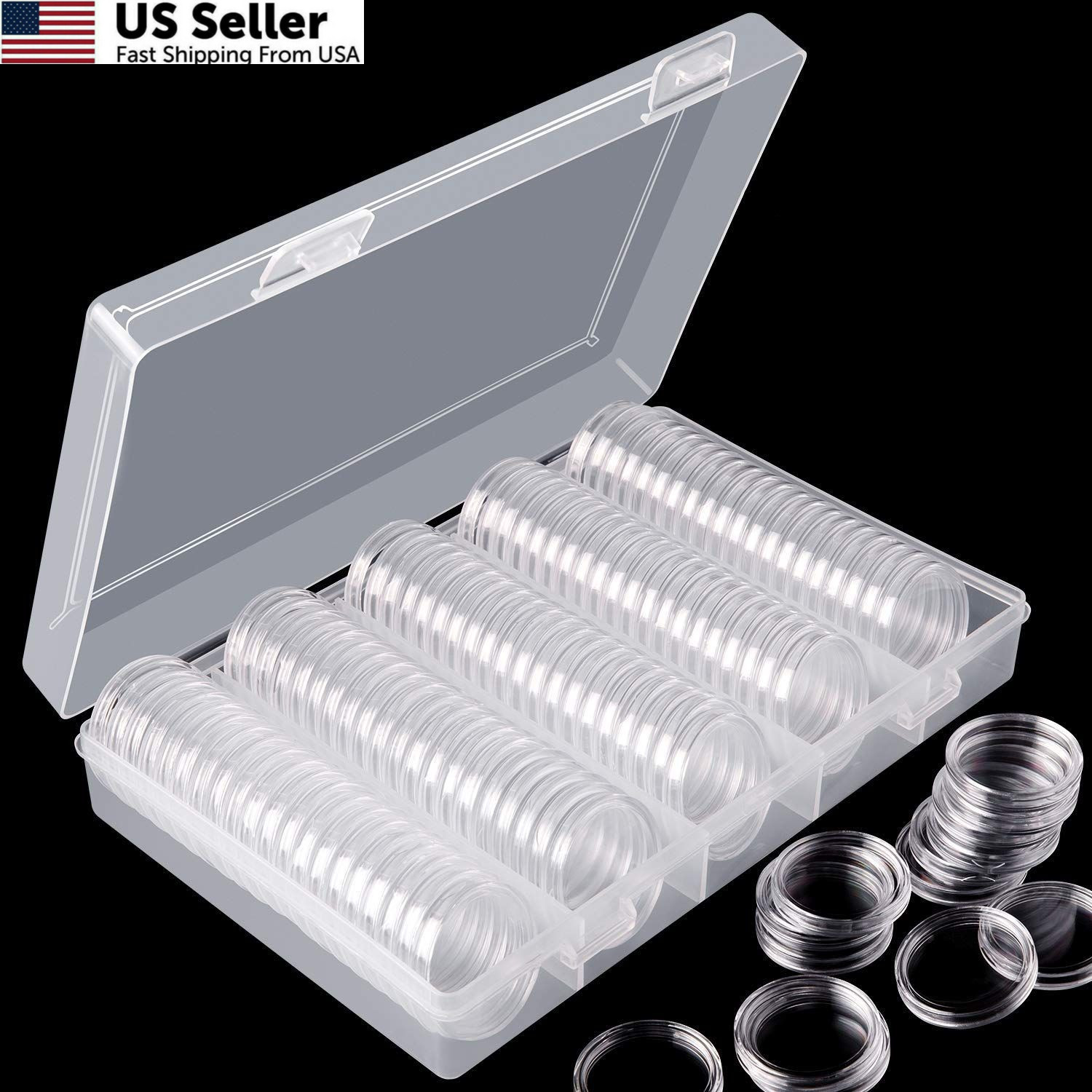 Eeoyu 100 Pieces 25 mm Coin Capsules Holder 16.5x 10.5×3.2 cm, transparent