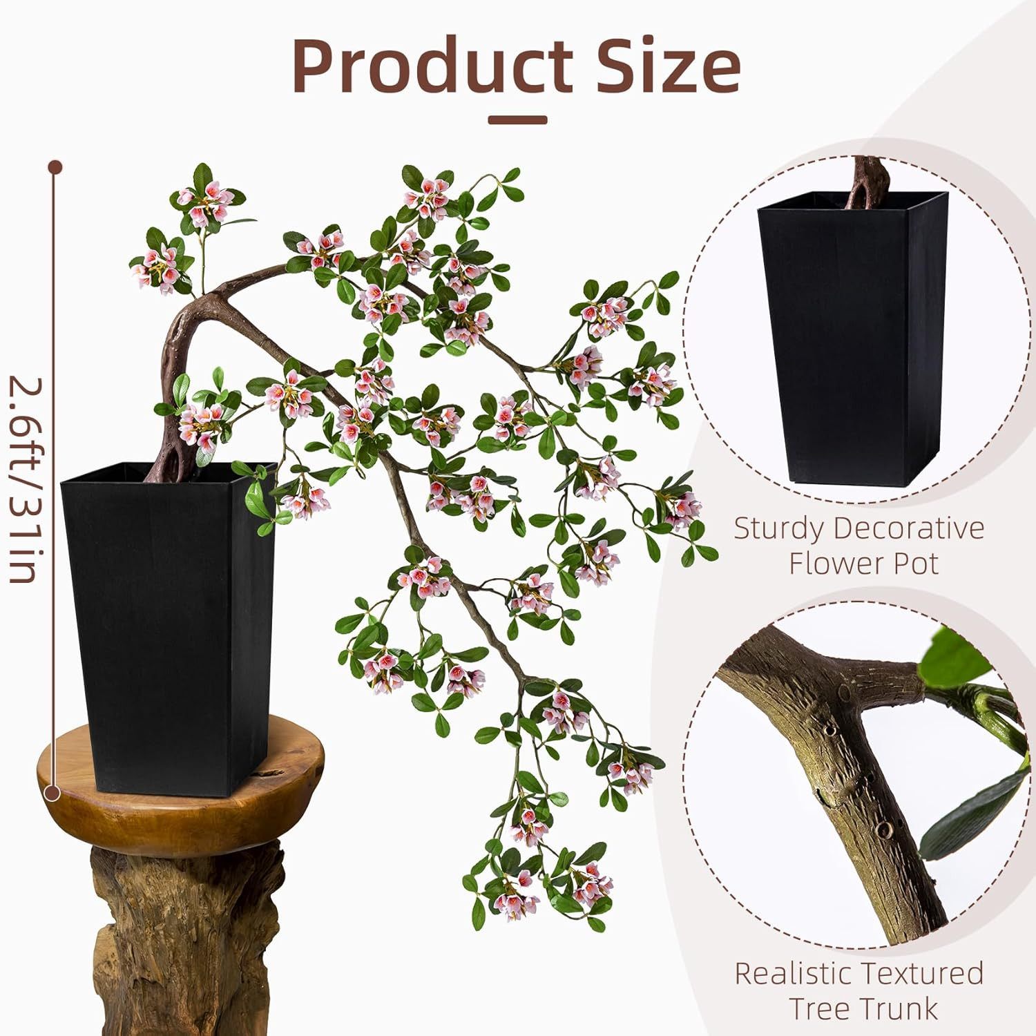 Lifelike 2.6FT Pink Artificial Bonsai Tree for Home & Patio Decor