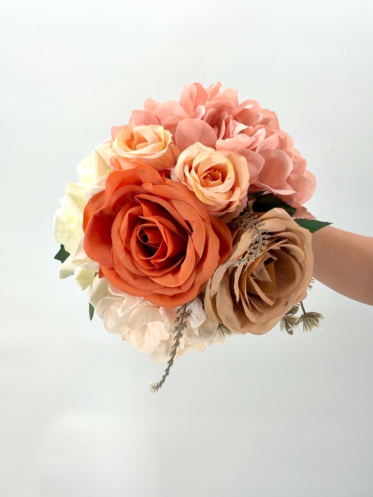 Coral & Peach Rose Bridal Bouquet, Silk Wedding Flowers, Burnt Orange, Wedding