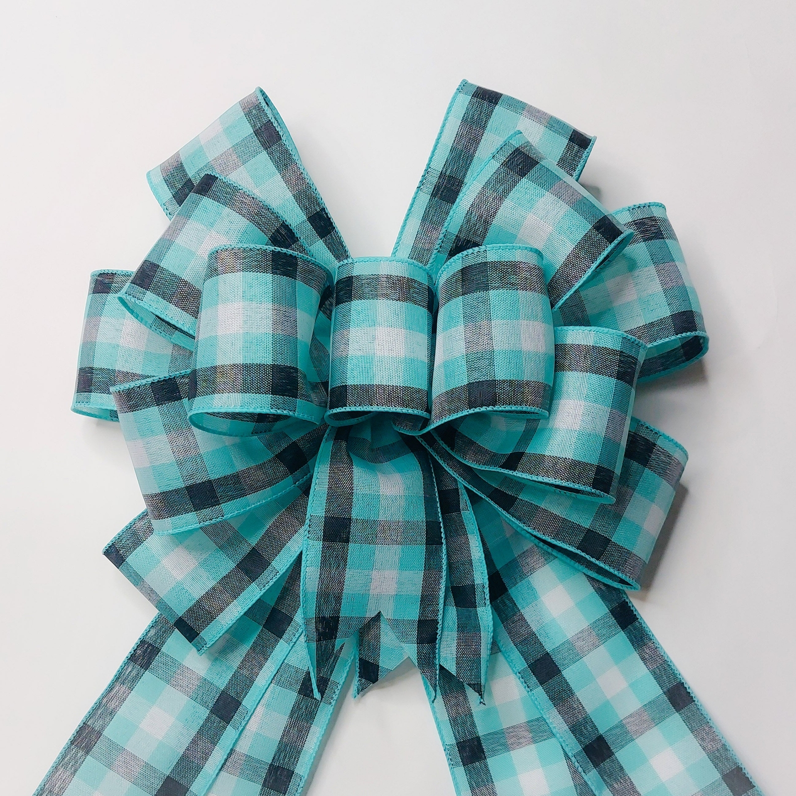 Aqua Plaid Wreath Bow, Size Large