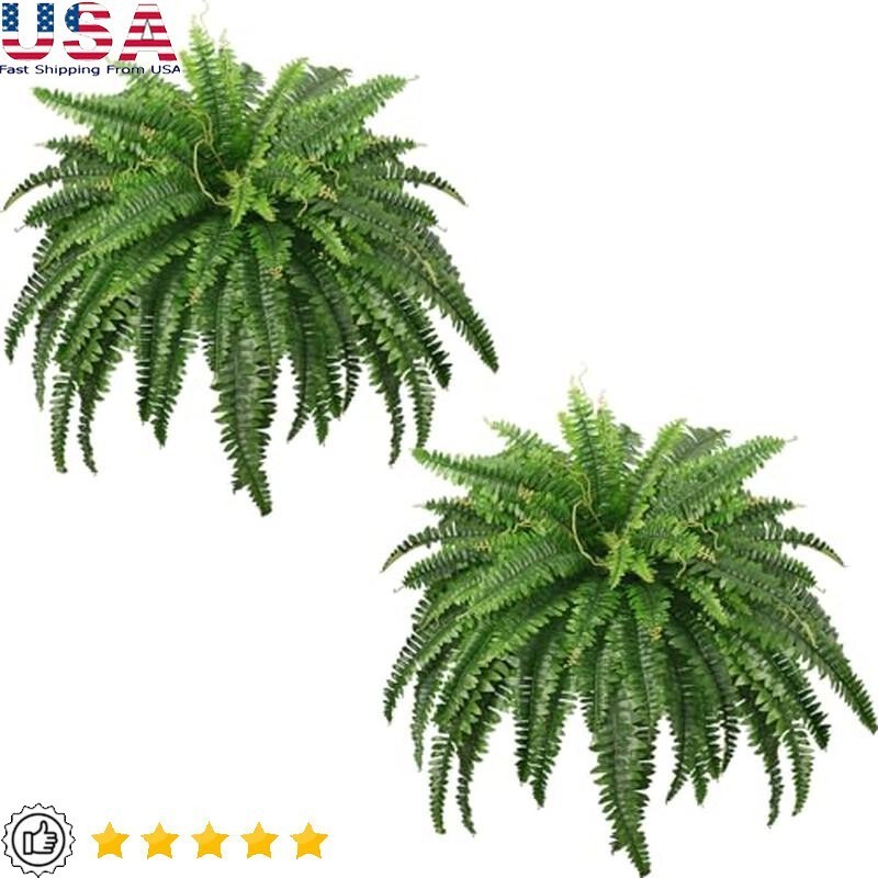 Large Artificial Boston Ferns 2 Pack Realistic Fake Plants Home Garden Decor New