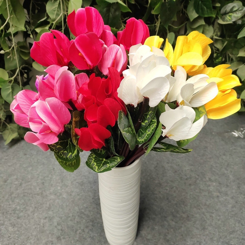 7 Branch Artificial Cyclamen Flowers Red Pink Rose Red Cream White Purple