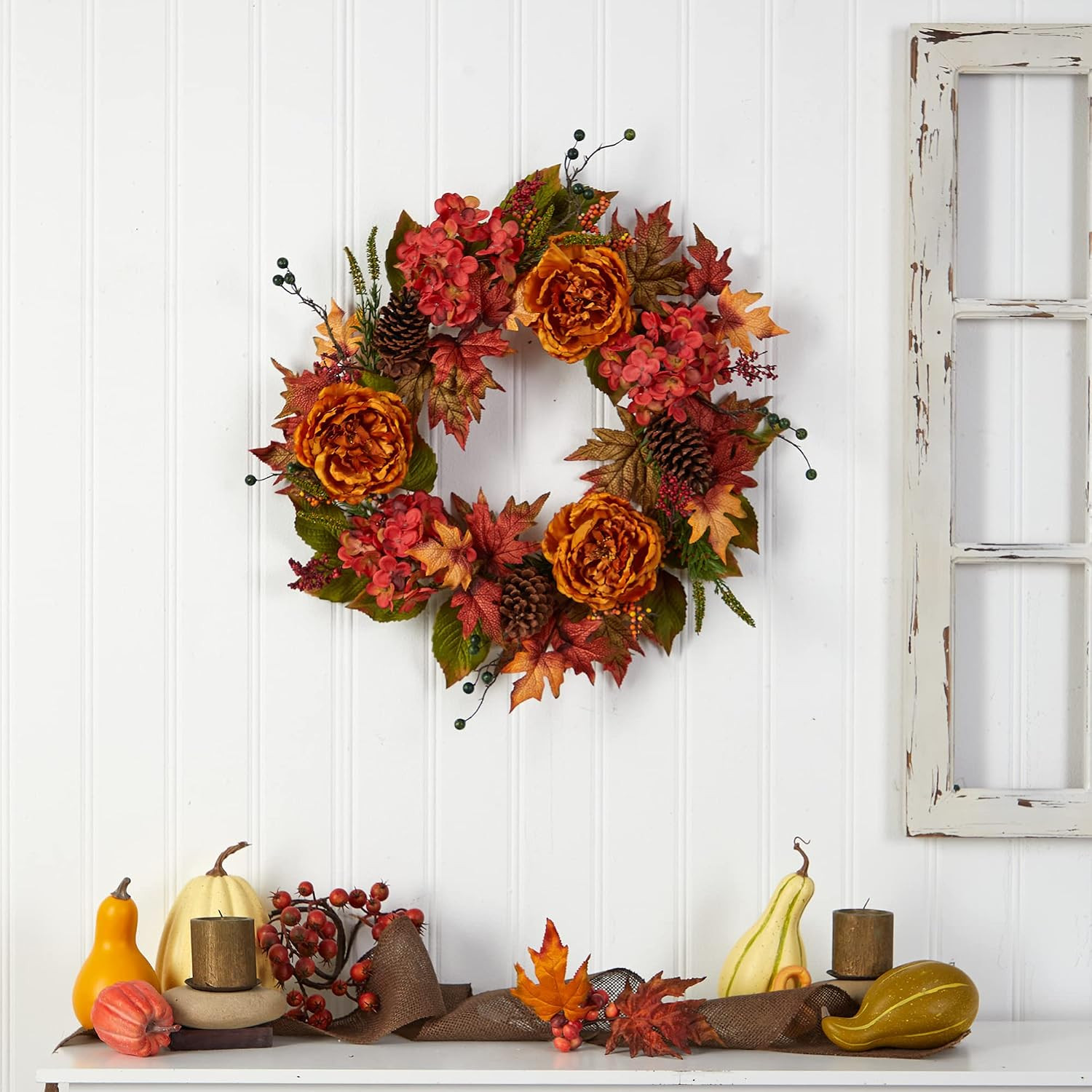 25In. Fall Ranunculus, Hydrangea and Berries Autumn Artificial Wreath