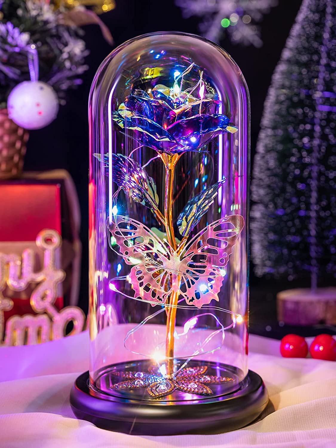 Valentines Day Gifts for Her, Galaxy Glass Rose Flower Valentine Gifts Forever E