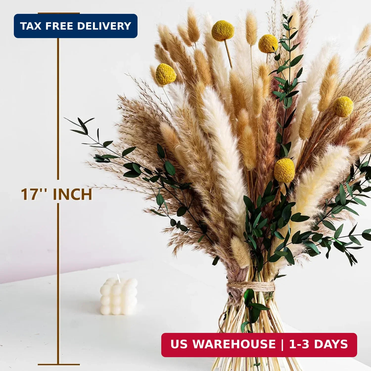Boho Dried Flowers Bouquet – Olive Green Wall Decor, Pampas Grass Bouquet, Rusti