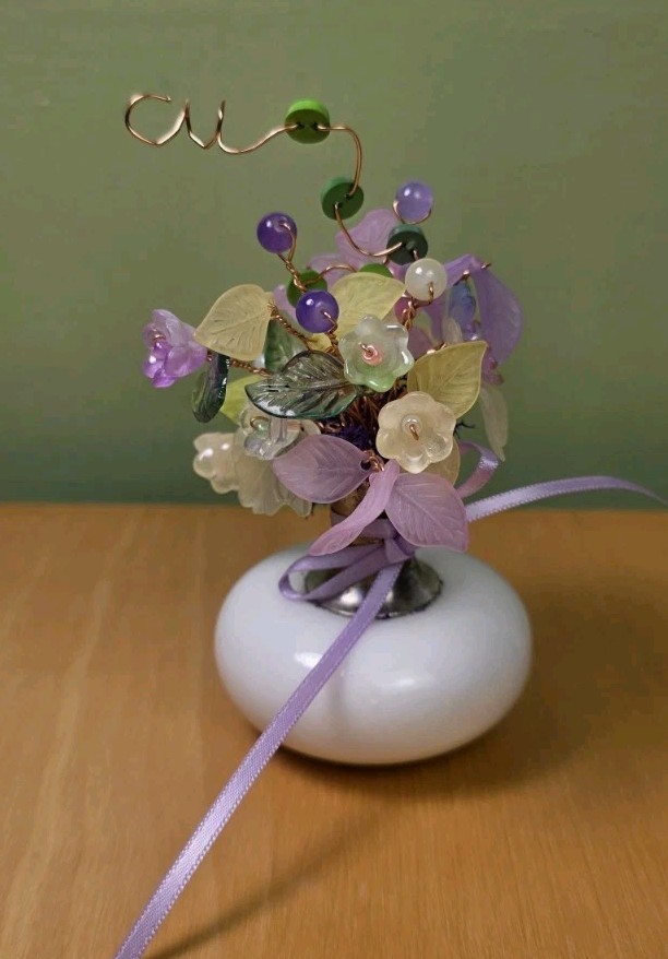 Forever Beaded Flower Bouquet – Glass & Acrylic in Doorknob Vase – OOAK