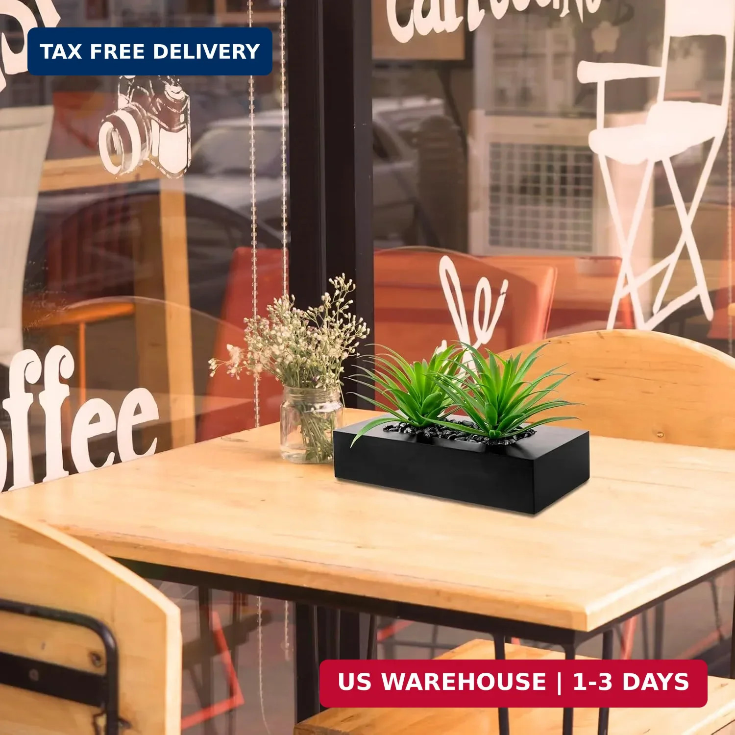 MyGift 10 Inch Fake Green Grass Plant in Rectangular Black Wood Planter | Faux A