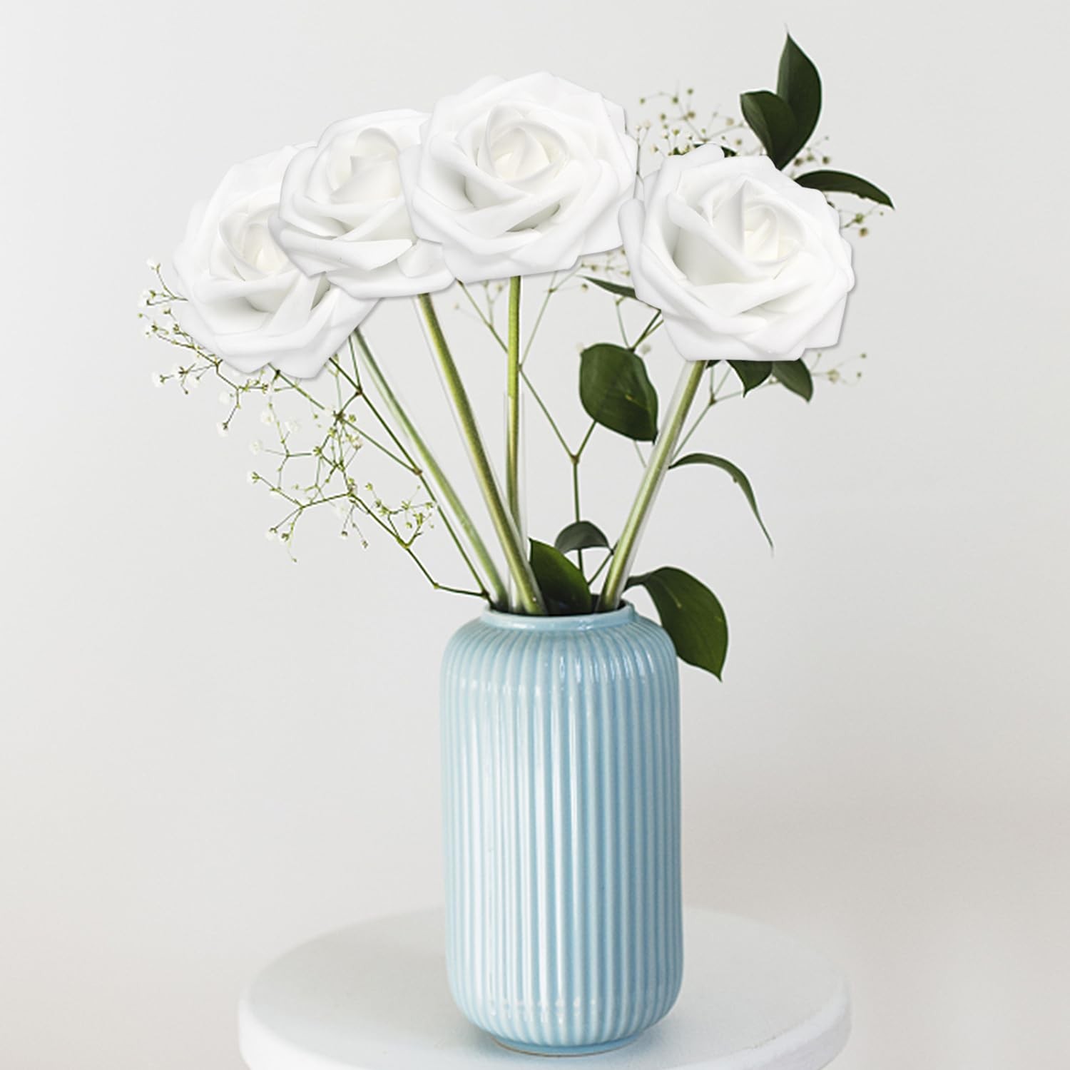 WANTMAZOR Artificial Flowers White Roses 100PCS Real Looking Foam Fake Roses …