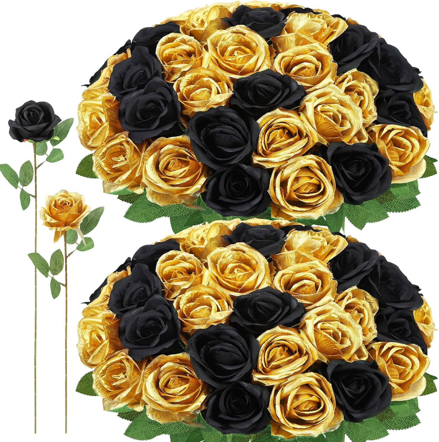 72 Pcs Gold & Black Artificial Roses for Home, Wedding & Birthday Decor
