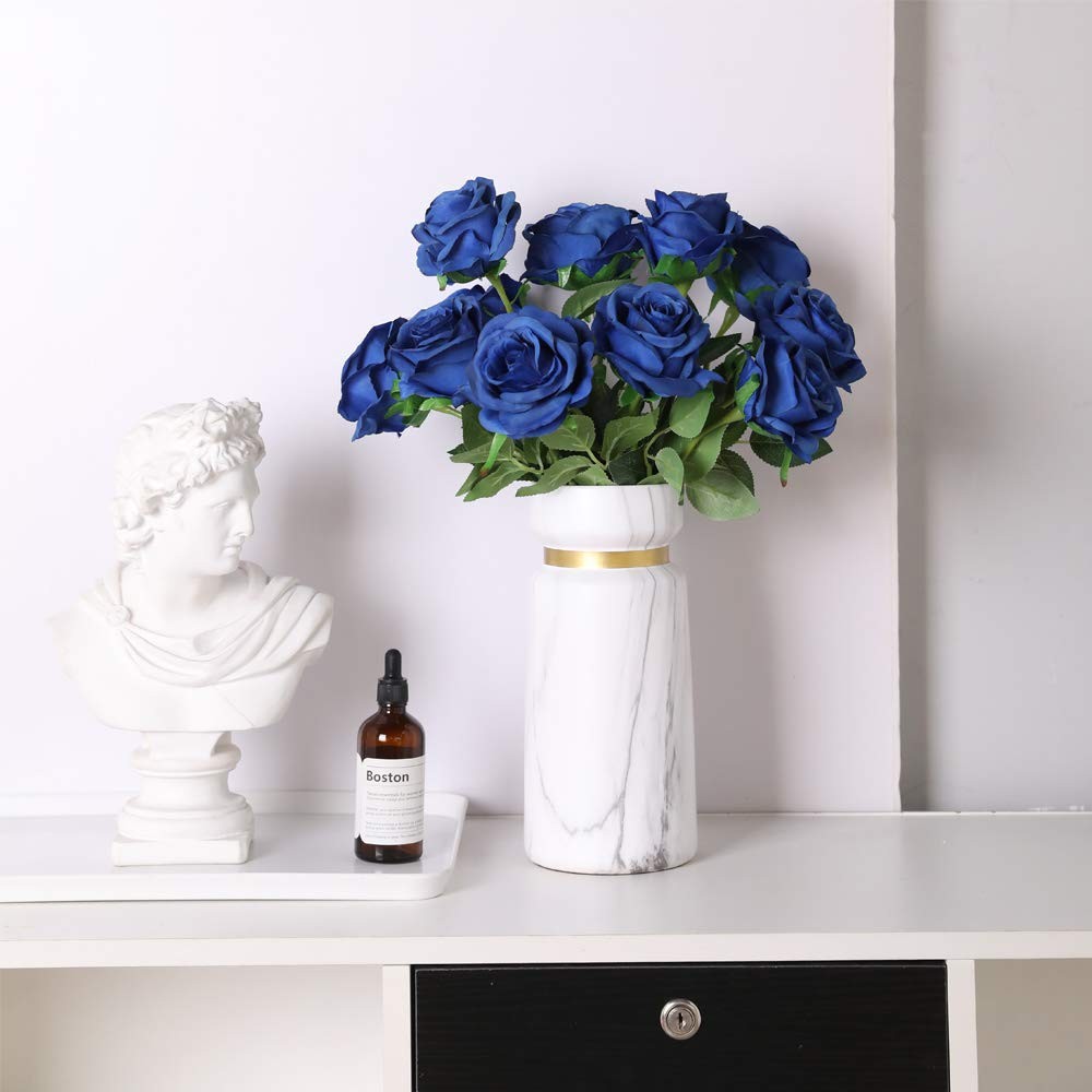 10 PCS Blue Artificial Silk Rose Flower Bouquet Lifelike Fake Wedding Decor