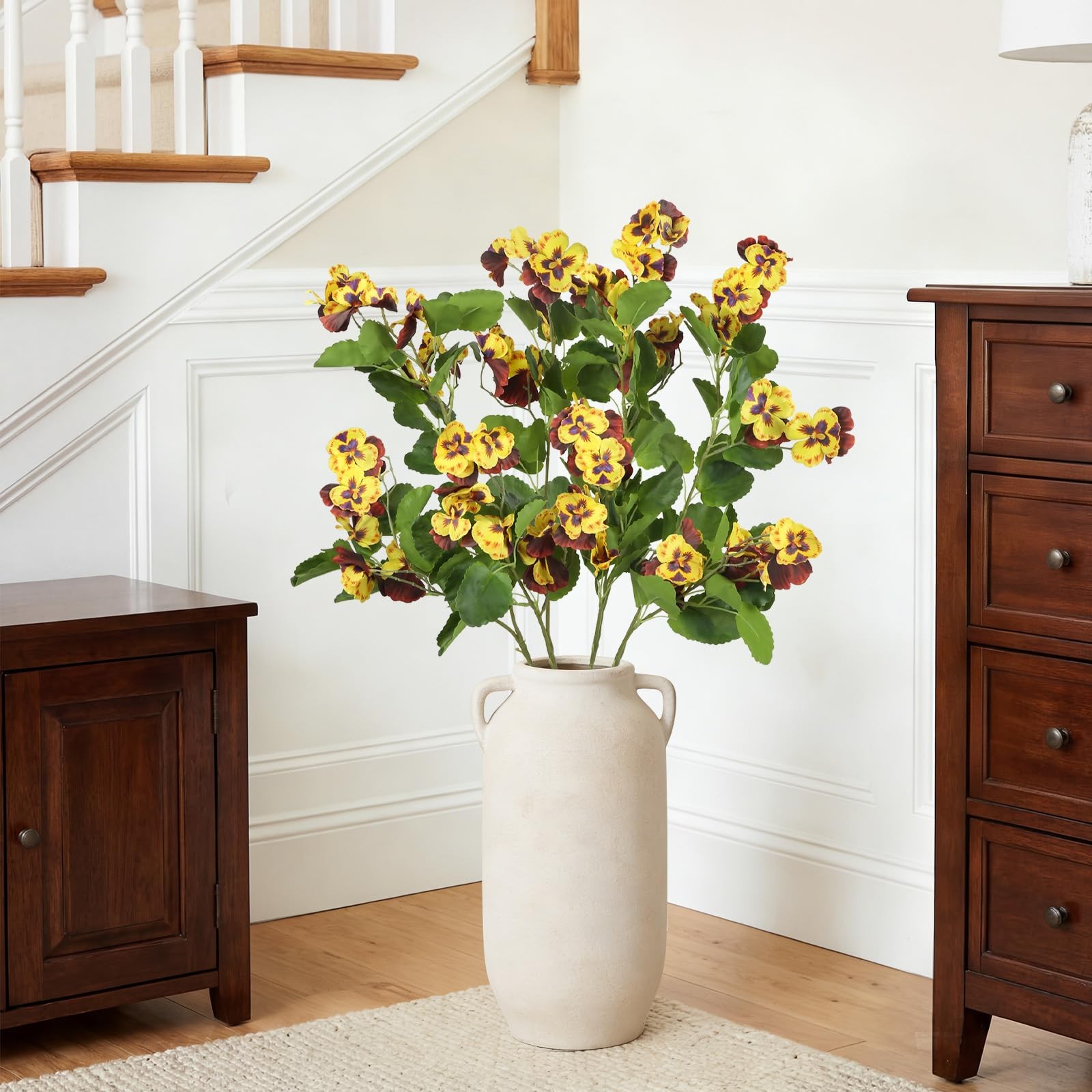 4 PCS Silk Pansies Artificial Flowers 35.43″ Yellow Fake Pansy with Long Stem…