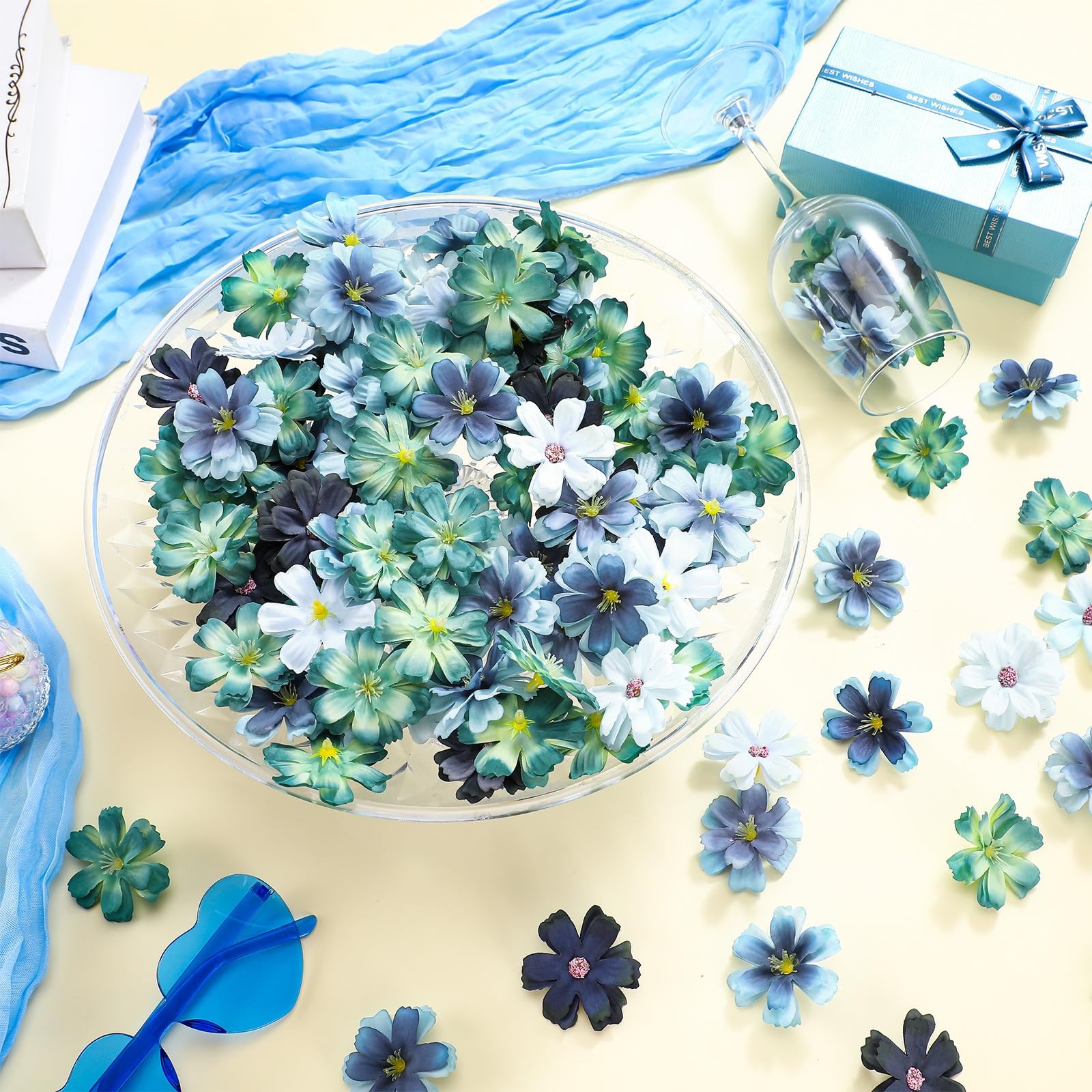 Blue Mini Artificial Flowers for Crafts, 120 PCS for DIY Wreath, Bouquets