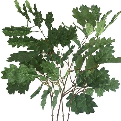 4Pcs Artificial Oak Tree Leaf Stems with Fruits Faux Oak Tree Branches Green Pla