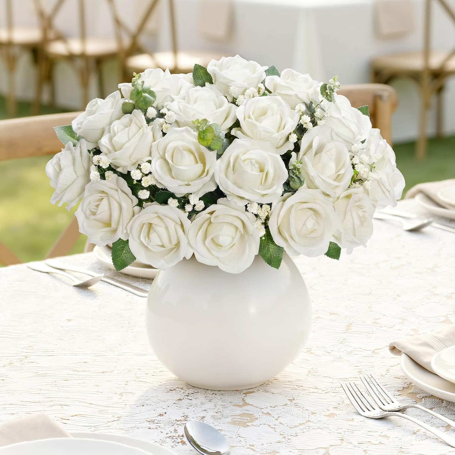 100 Pcs White Silk Roses – Perfect for Weddings, Bouquets & Decorations