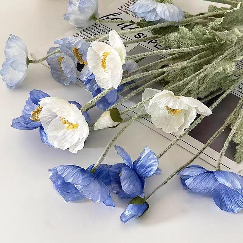 6pcs Artificial Poppy Flowers Silk Fake Poppy Flowers with Stems Faux Spring Flo