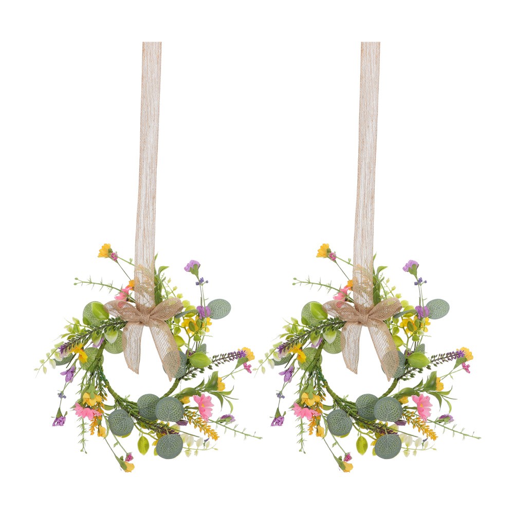 2 Pcs Party Decoration Garland Hanging Wreath Spring with Flowers Ornaments