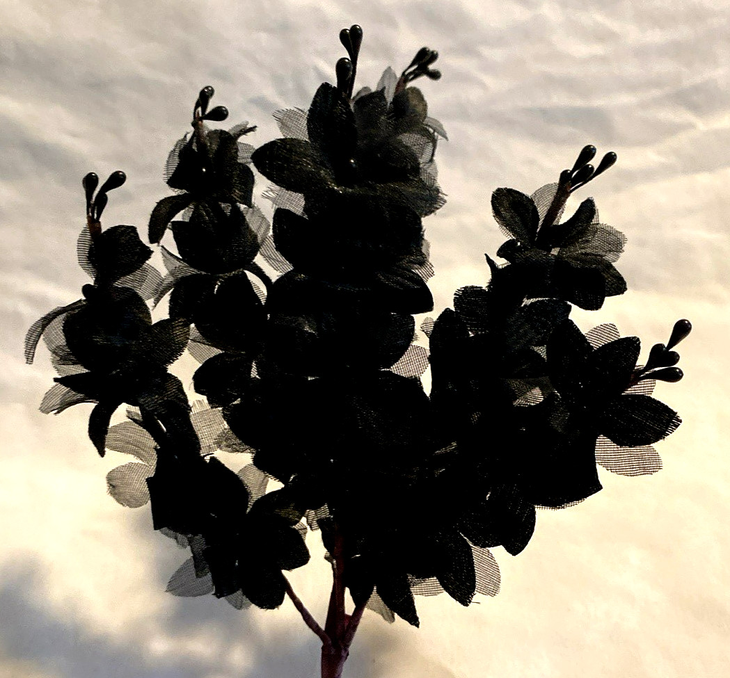 4 Black Floral Picks Halloween, Goth Wedding, Wedding, Black Tie Event 9″