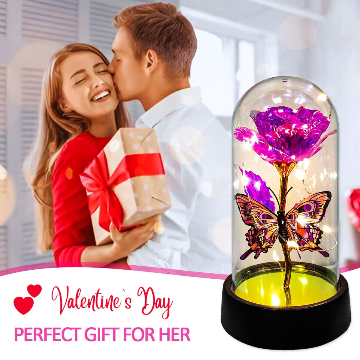 Glass Rose in Glass Dome, Light Up Flower, Eternal Roses – Valentines Day Gifts