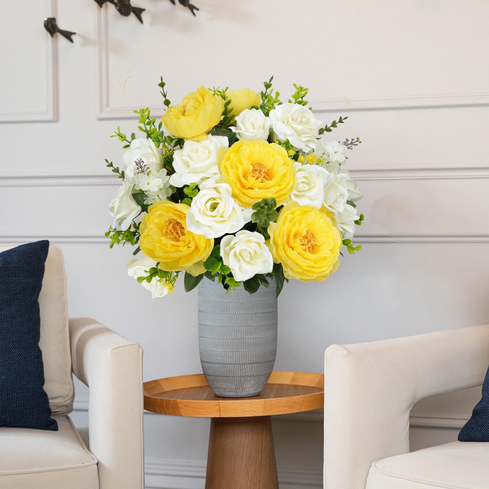 2 Bunches Spring Cemetery Flowers for Grave Yellow Roses Artificial Flowers 1…