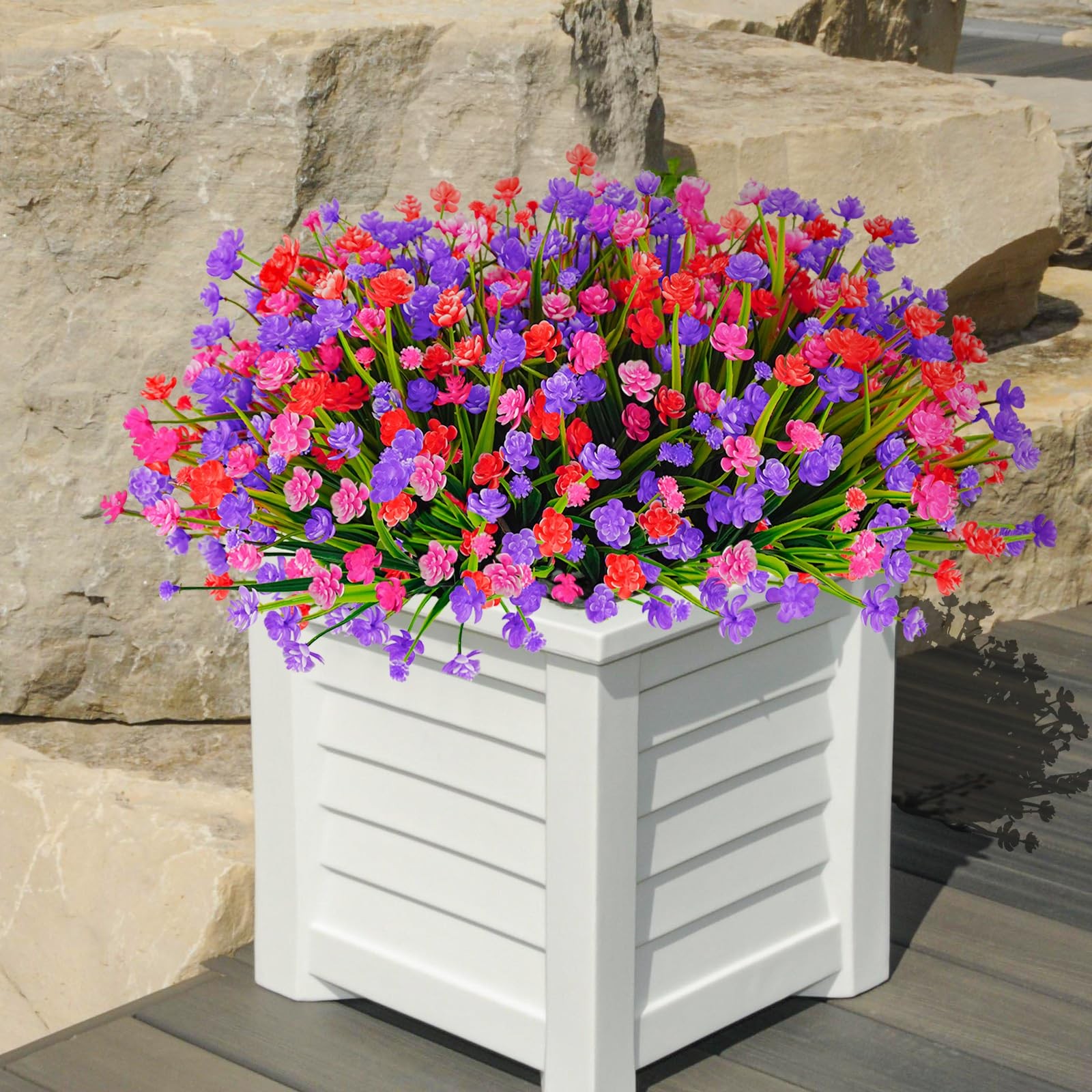 36 Pcs Artificial Flowers for Outdoors, UV Resistant Faux Plastic Plants, Fak…