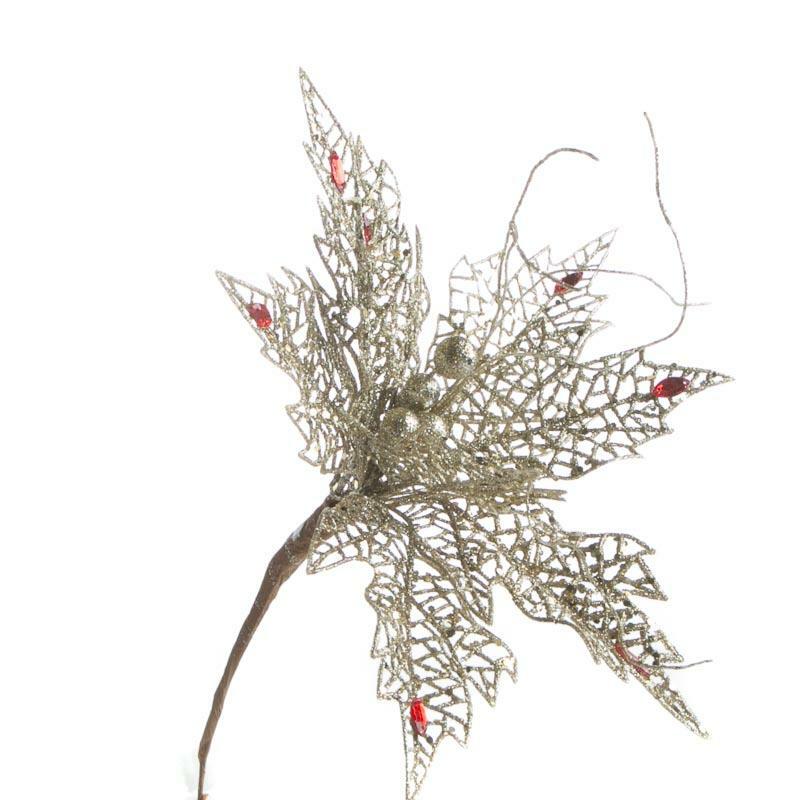Factory Direct Craft Trio of Elegant Sparkling Platinum Mesh Poinsettia Pic