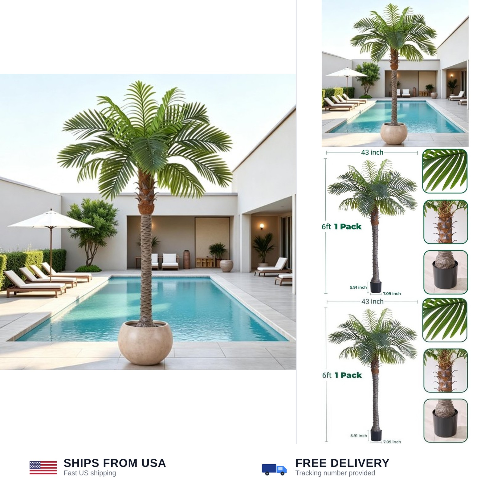 6FT Artificial Coconut Palm Tree, 1 Pack, UV Resistant Faux Sago Palm Plant f…