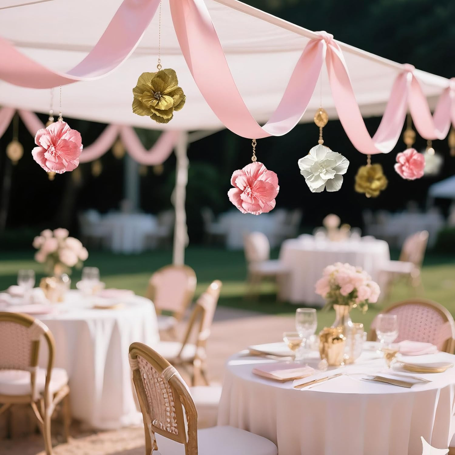 Crepe Paper Flowers Decoration for Wall Total 9 Pcs, Artificial Flowers Backdrop
