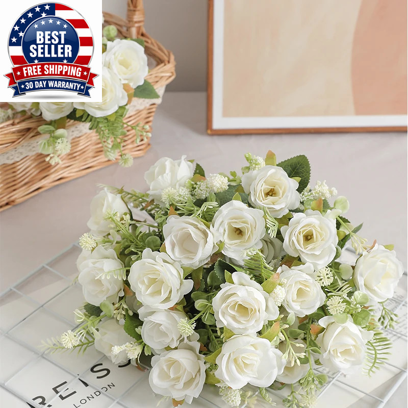 30Cm White Silk Peony Bouquet with 5 Large and 4 Small Buds for Weddings