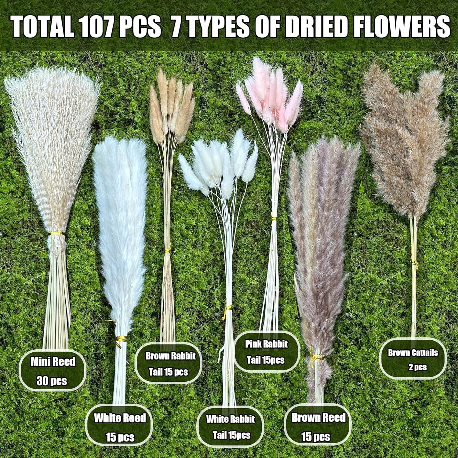 Dried Pampas Grass Decor 107 pcs Boho Home Decor 17 Inch Natural Dried Flower…