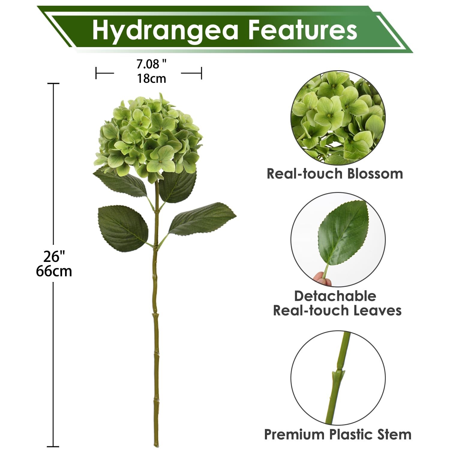 Faux Hydrangea Large Artificial Green Hydrangea Flowers 26″ Real Touch Hydran…