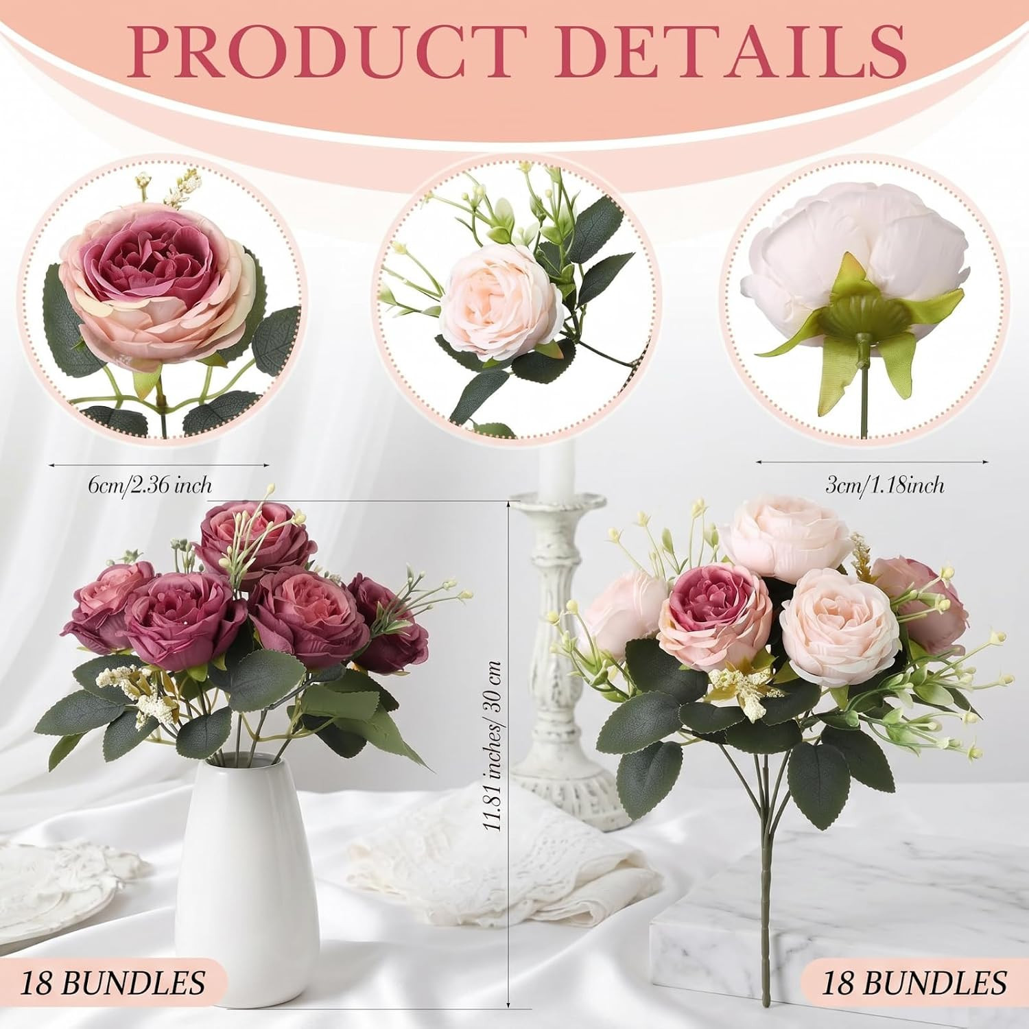 Artificial Peonies Flowers Fake Silk Peony Bouquet Faux Peonies Flowers Bulk for