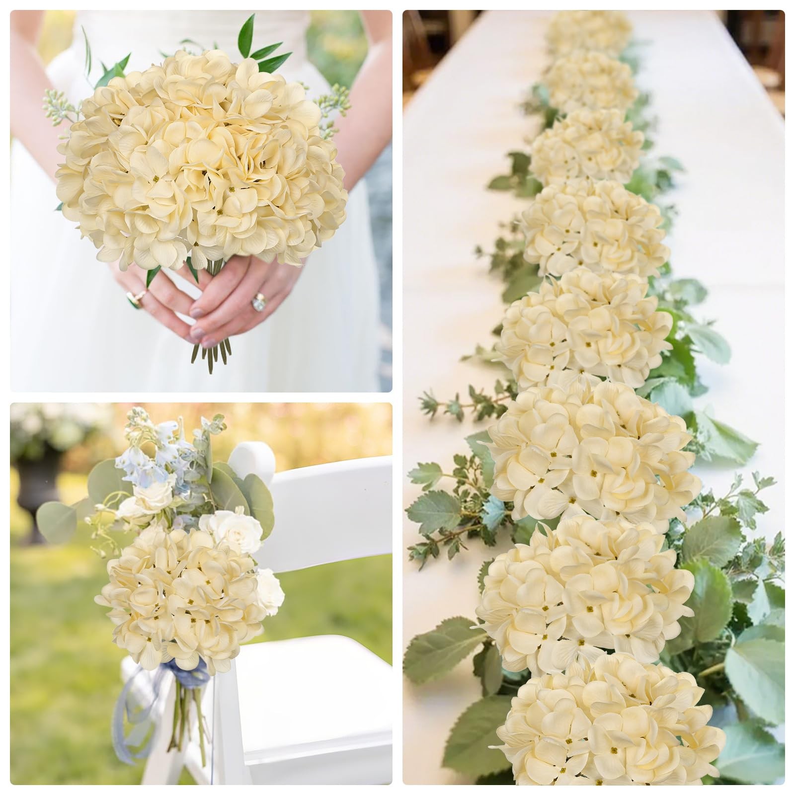 6 Pcs Beige Hydrangea Artificial Flowers Heads with Stems Silk Faux Hydrangea…