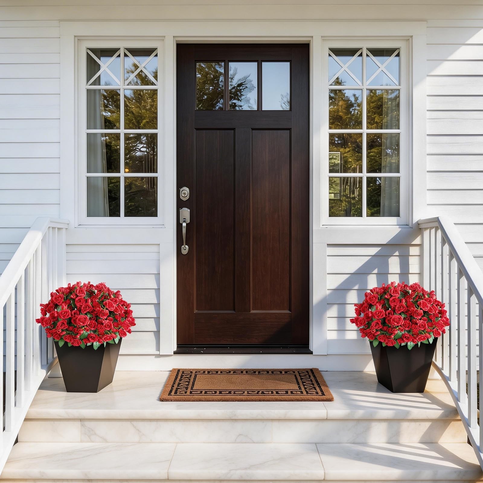 Bundles Artificial Roses for Front Door Outdoor Decor, Realistic Fake 8 Red