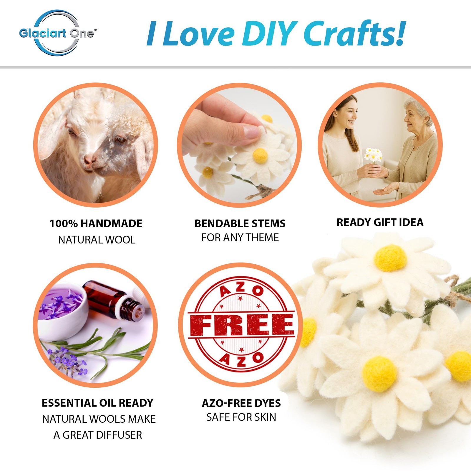 Felt White Daisy Artificial Mini Flowers Bouquet – 5pcs | Reusable, Washable …