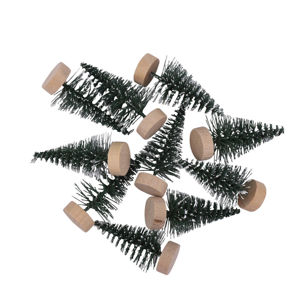 10Pcs Small Xmas Tree with Snowy Pine Design for Tabletop Christmas Party Decor