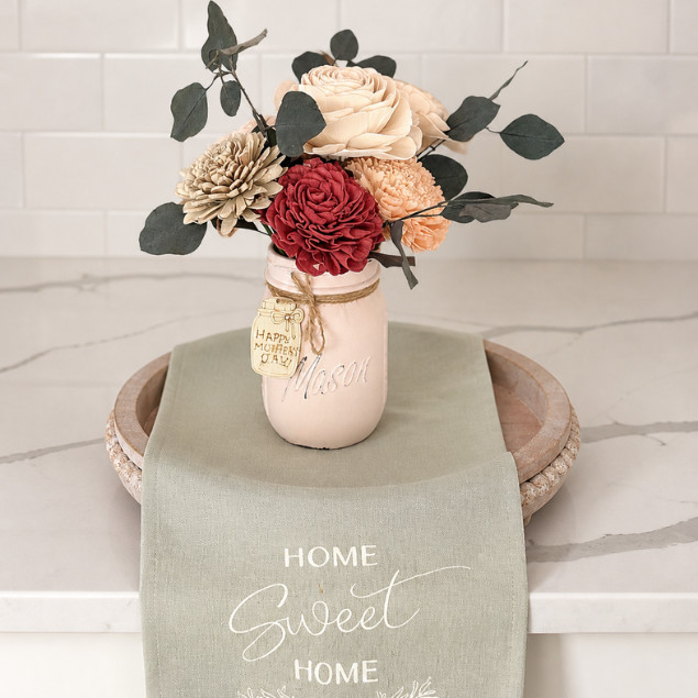 Sola Wood Flower Arrangement Pink Mason Jar Custom Tag Gift for Her Mom Decor