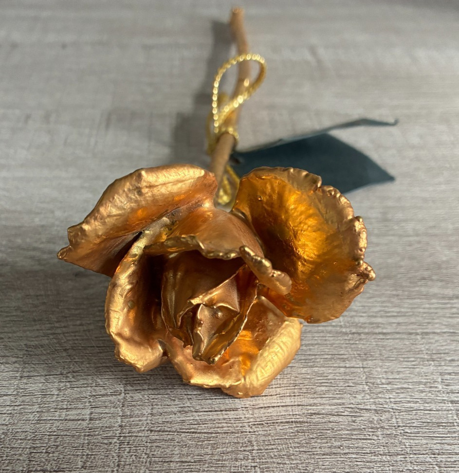 24K Gold Finish Dipped Real Rose ~ Original Tag 1993 ~ Made in USA ~ 10.5″ Long